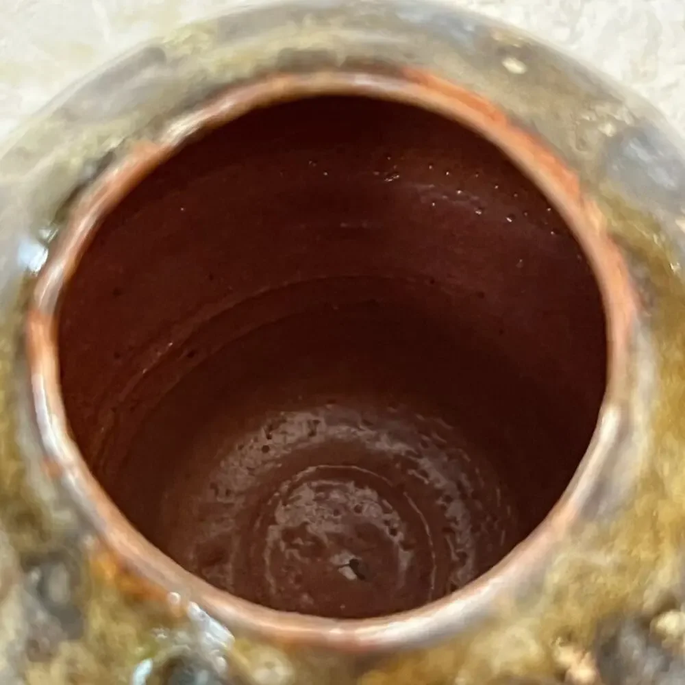 Studio Art Pottery Vase Brown Multicolor Drip Glaze Sculptural Form 5” Signed